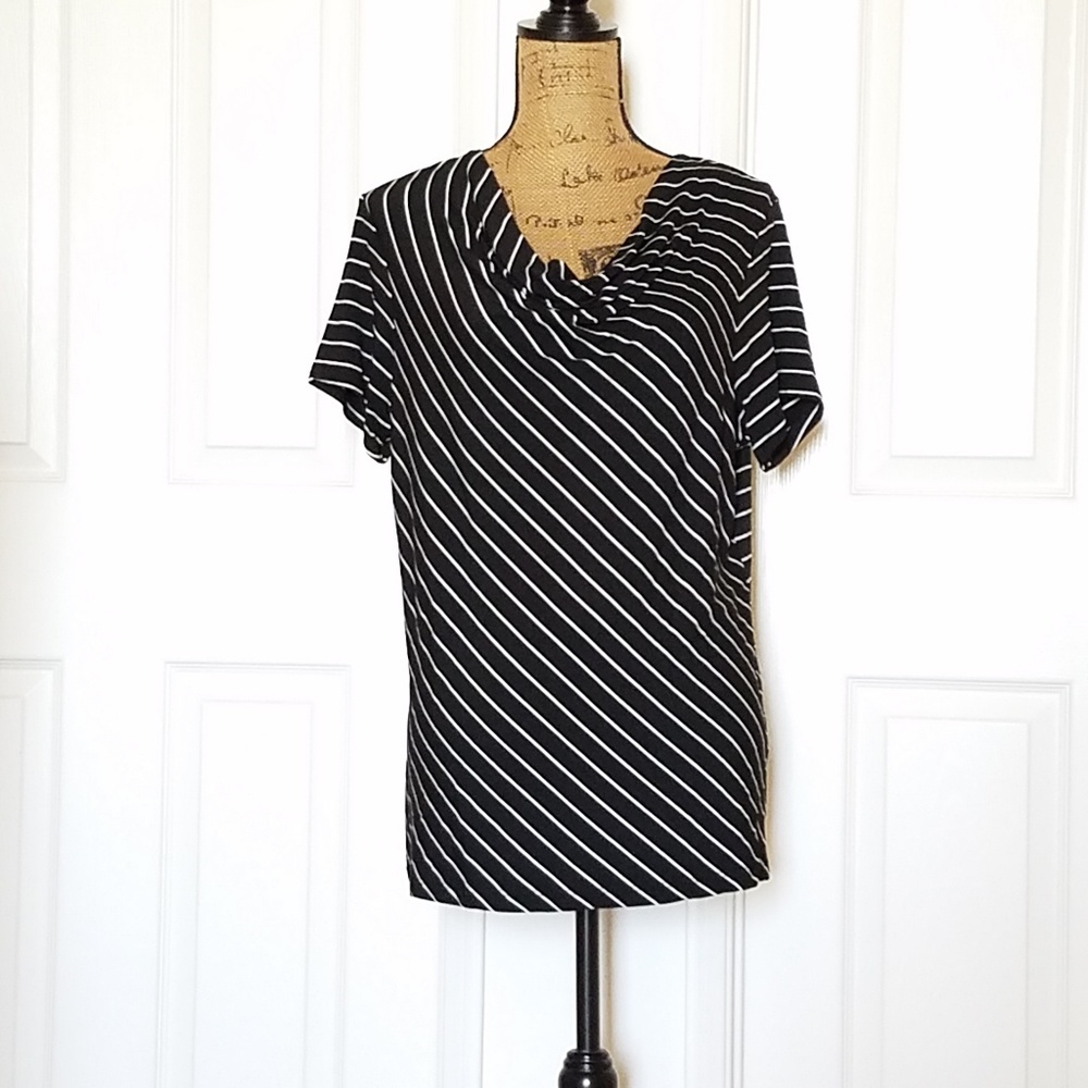 Kristie Kelly Black and white striped top draped neck NWOT sz. XL
